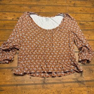 Boden Women Print Long Sleeve‎ Gathered Peplum Top Size US 10